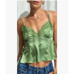Princess Polly Sage Green Lace-Trim Satin Cami